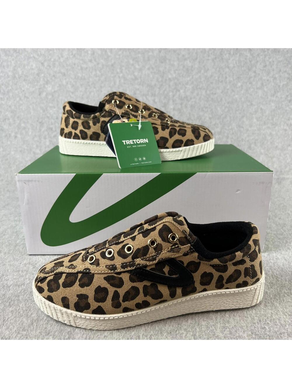 Tretorn Sneakers Girls Size 13 Youth Slip On No Lace Leopard print Canvas New